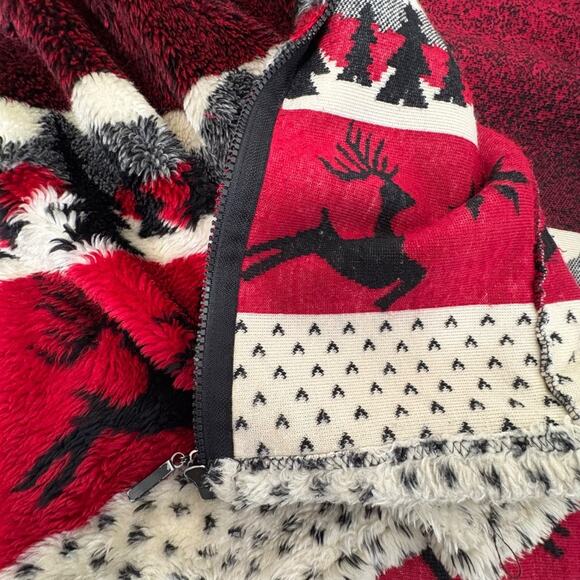Vintage Holiday Fleece Jacket Zip-Up | Ugly Sweater Christmas Red Reindeer | 2X - Picture 6 of 6